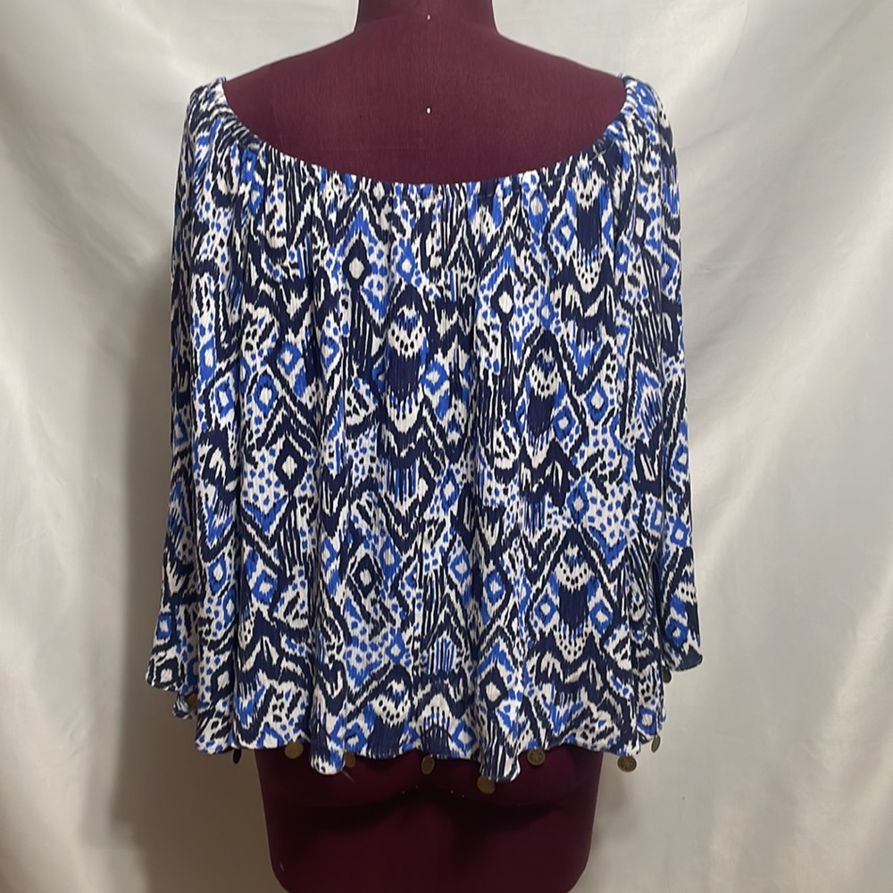 Lilly Pulitzer Delaney Blue Abstract long sleeve top size L - Picture 9 of 16